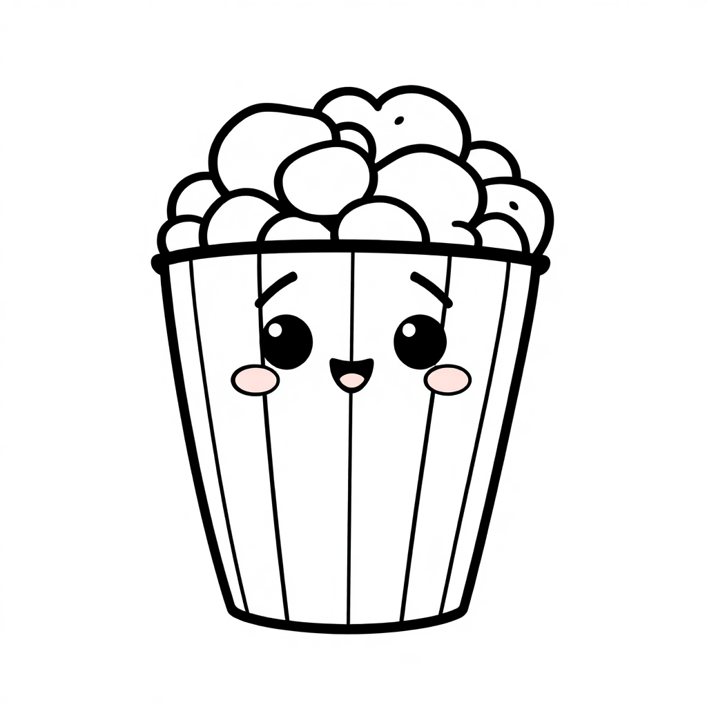 Chibi Popcorn Bucket Coloring Page