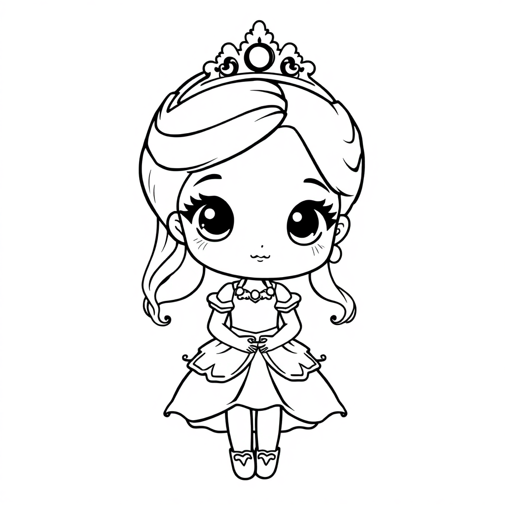 Chibi Princess In Dress Coloring Page