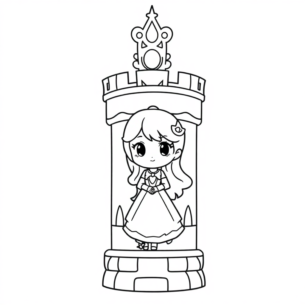 Chibi Princess In Tower Coloring Page