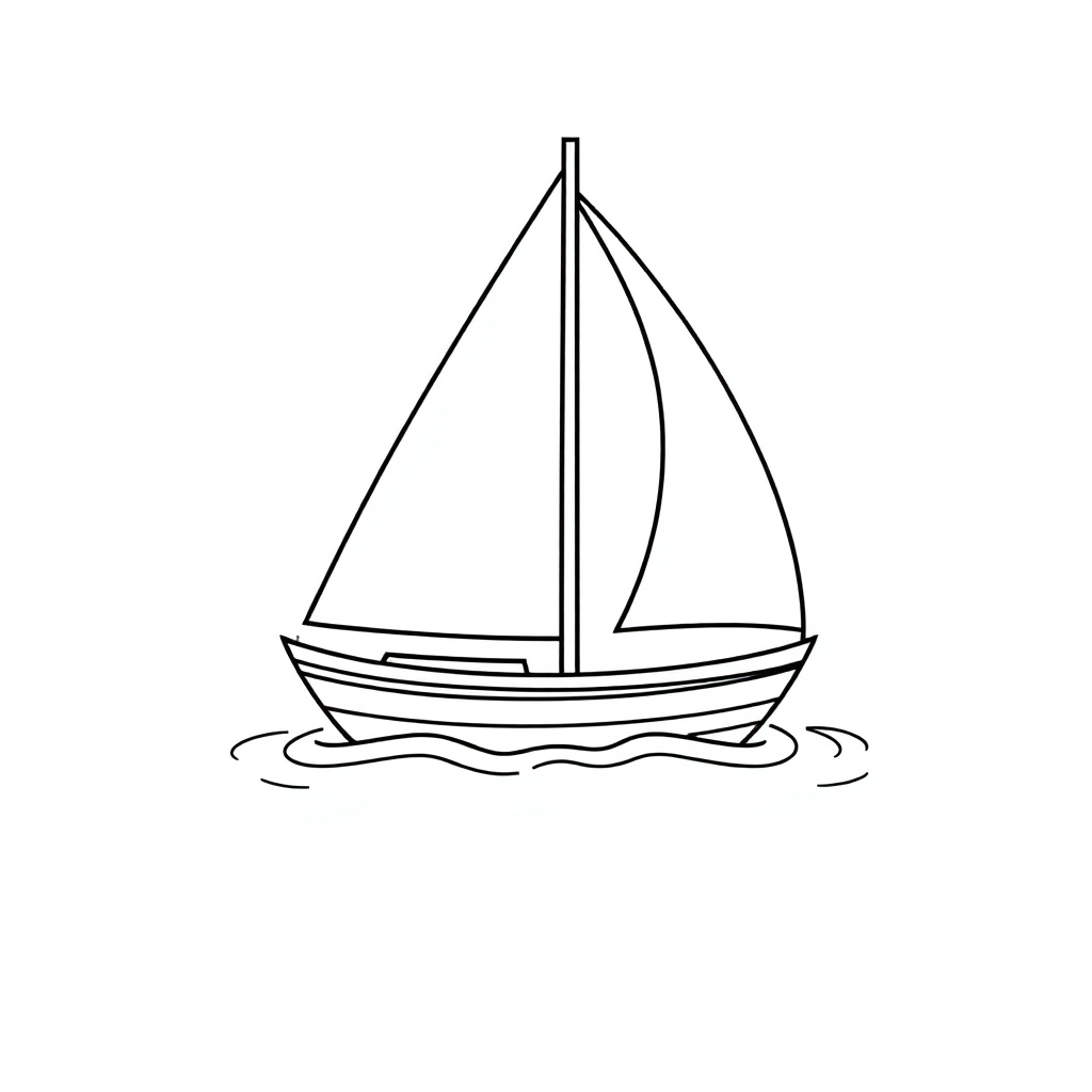 Chibi Sailboat On Water Coloring Page