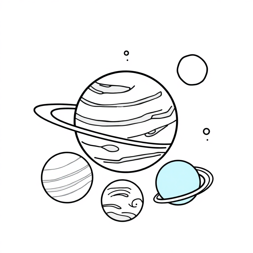 Chibi Solar System Planets Coloring Page