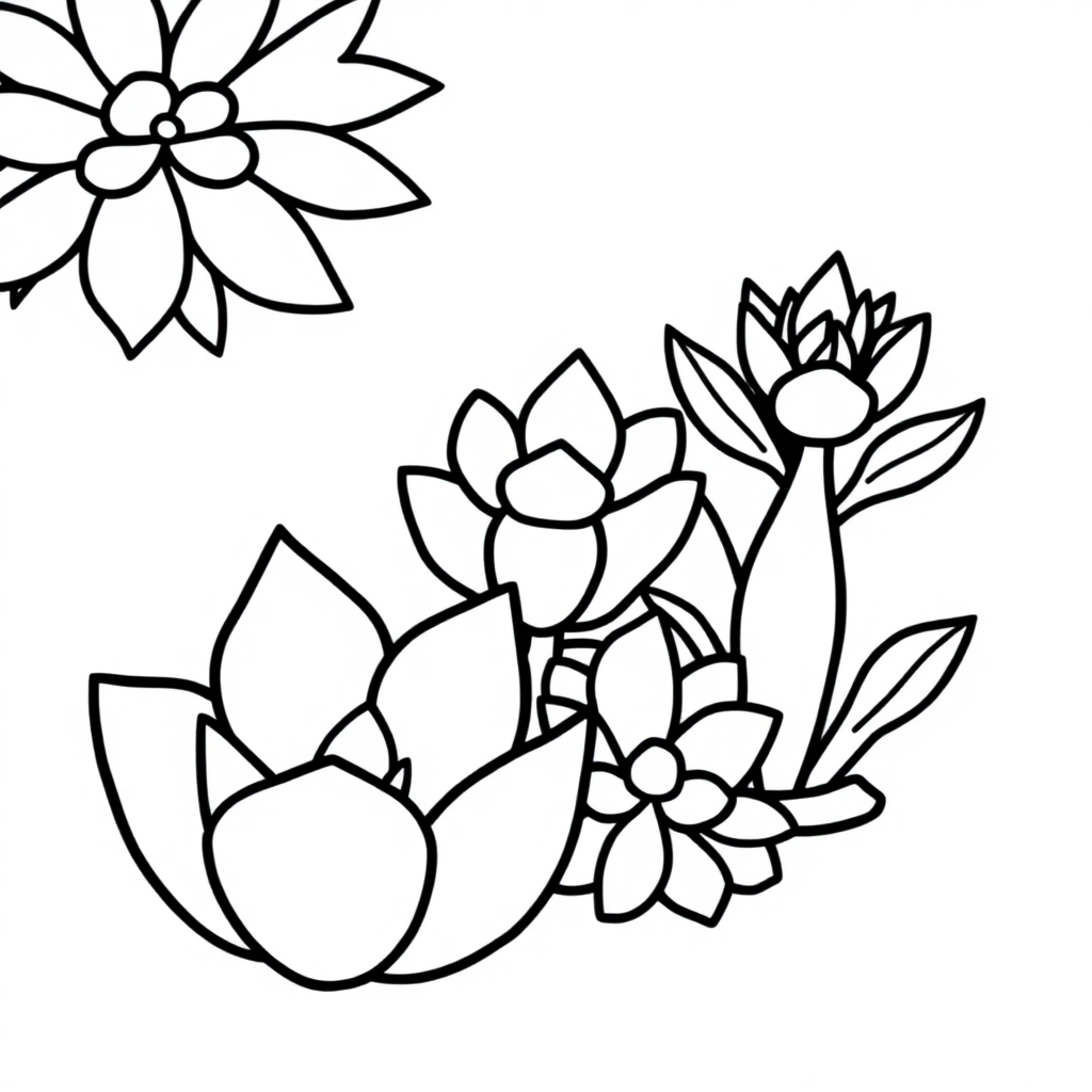 Chibi Succulent Plants Coloring Page