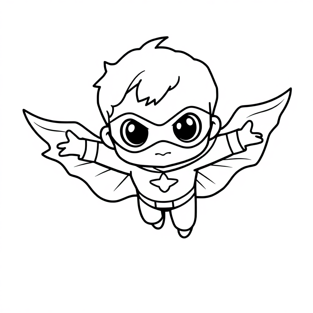 Chibi Superhero Flying Coloring Page