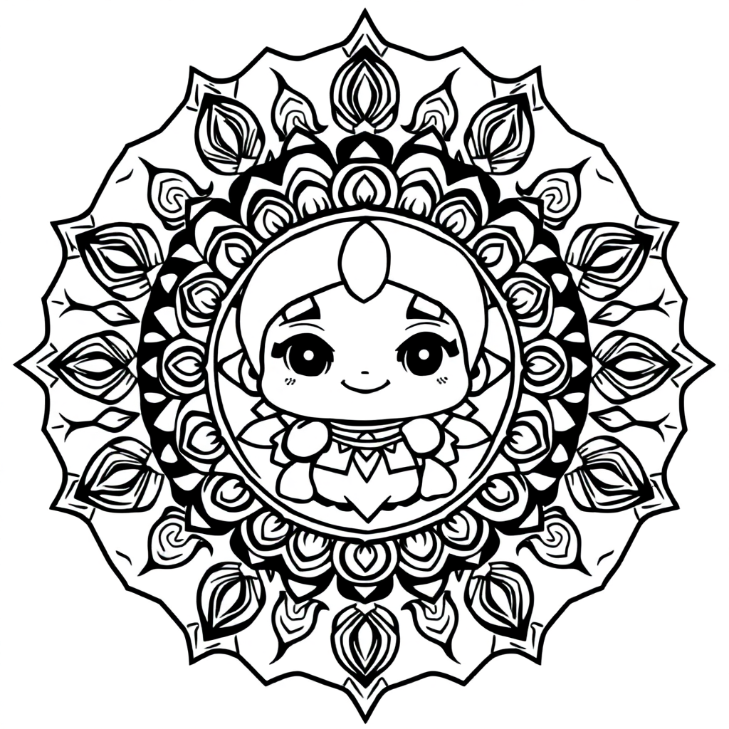 Chibi Tibetan Mandala Coloring Page