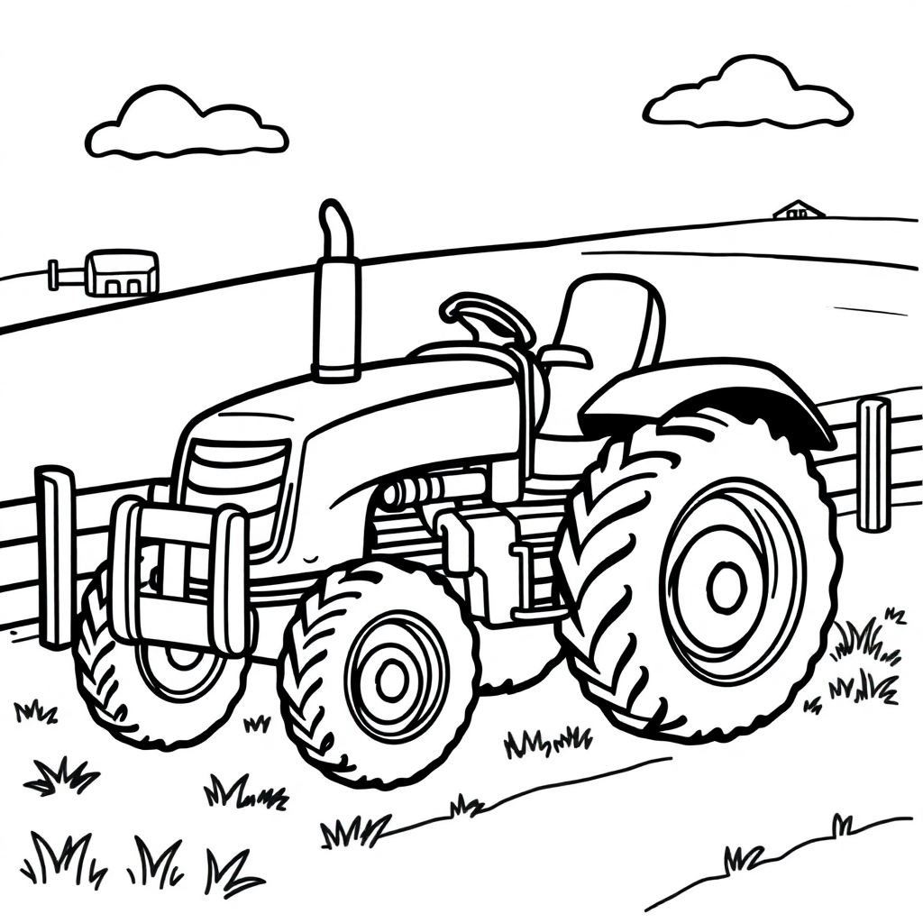 Chibi Tractor On Farm Coloring Page