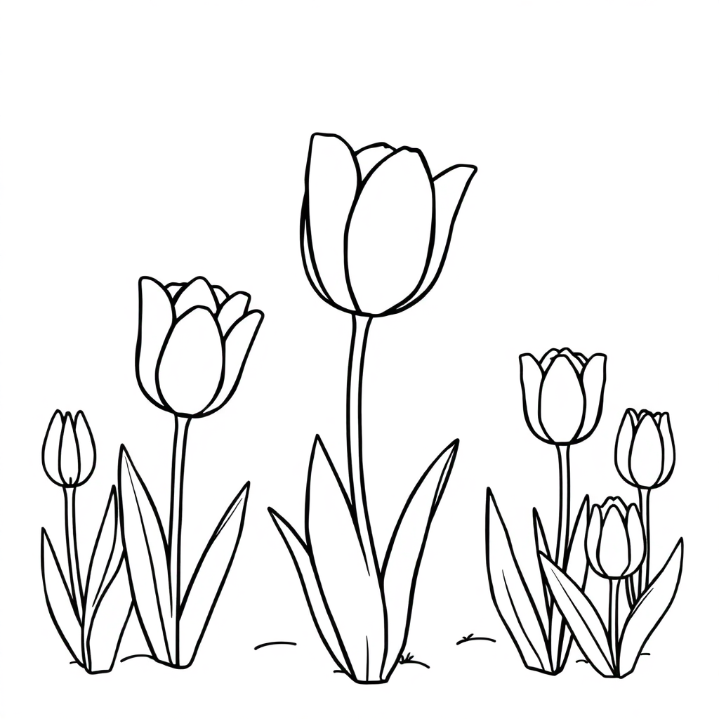 Chibi Tulip Garden Coloring Page