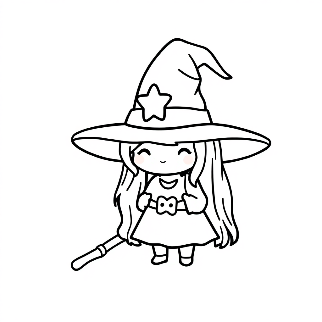 Chibi Witch Hat Coloring Page