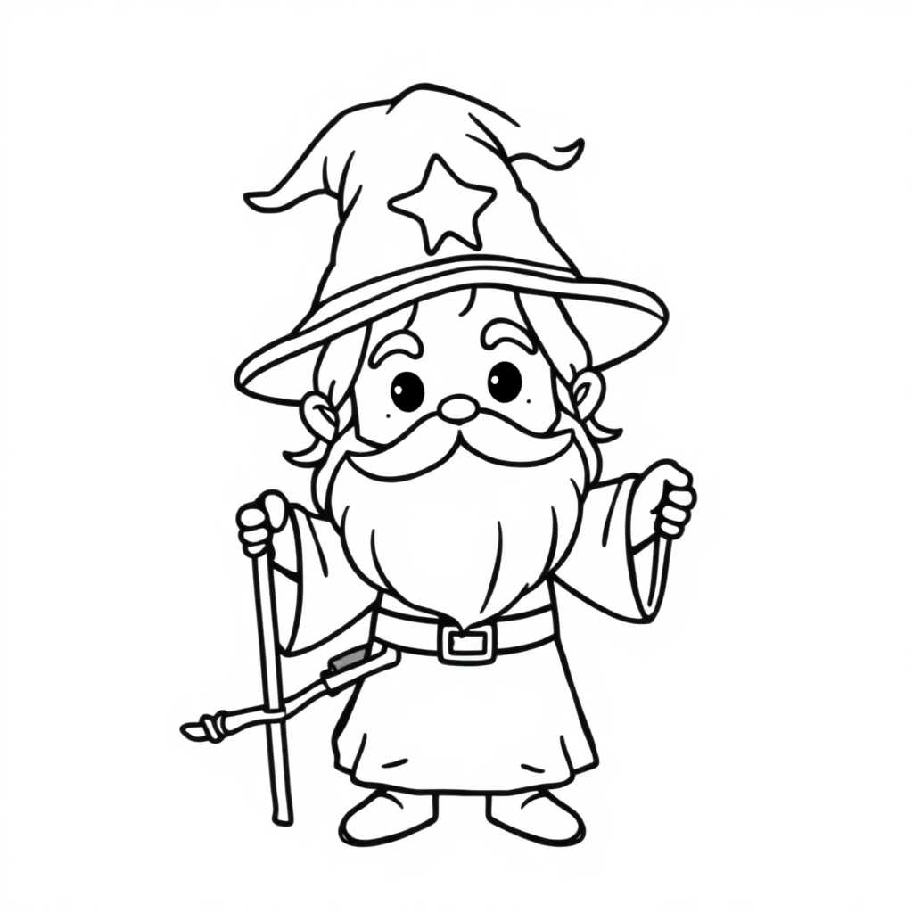 Chibi Wizard With Staff Coloring Page