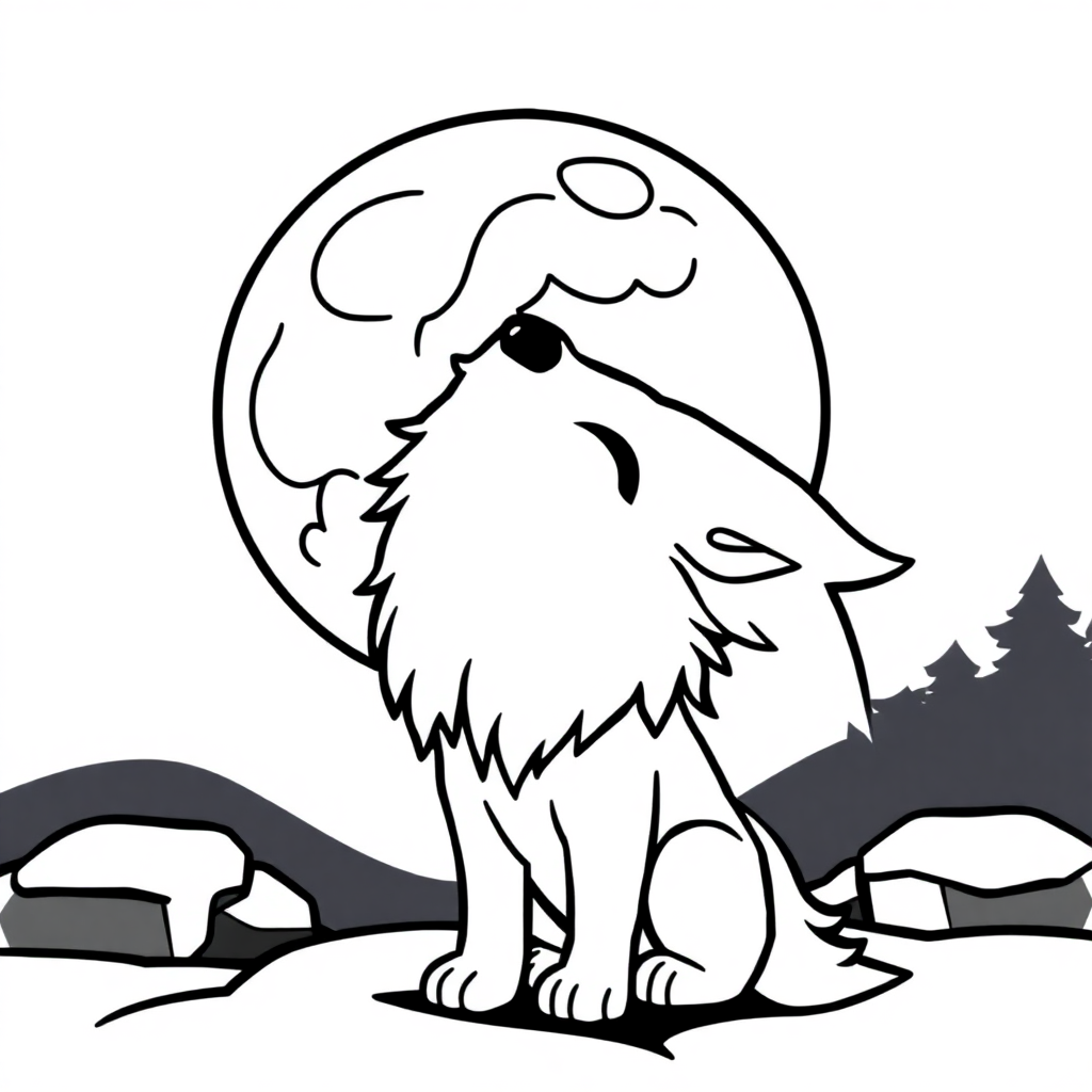 Chibi Wolf Howling At Moon Coloring Page