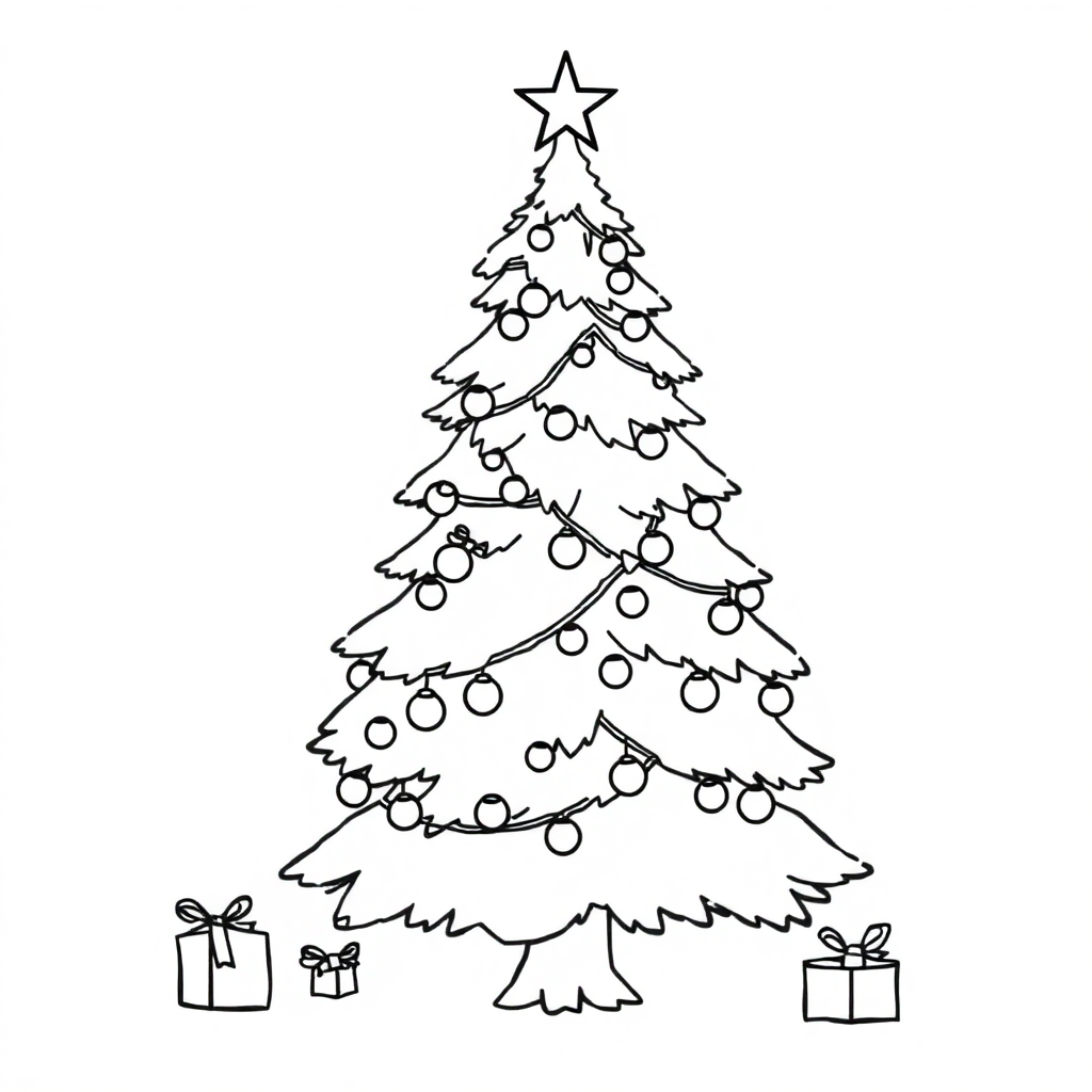 Christmas Tree Decorated In Winter Coloring Page