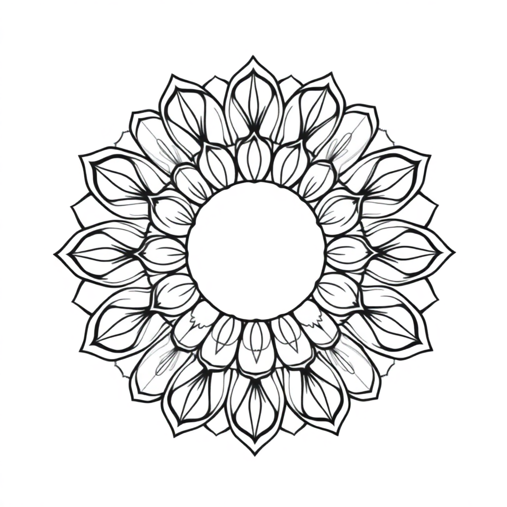 Detailed Circular Mandala With Petals In Space Coloring Page