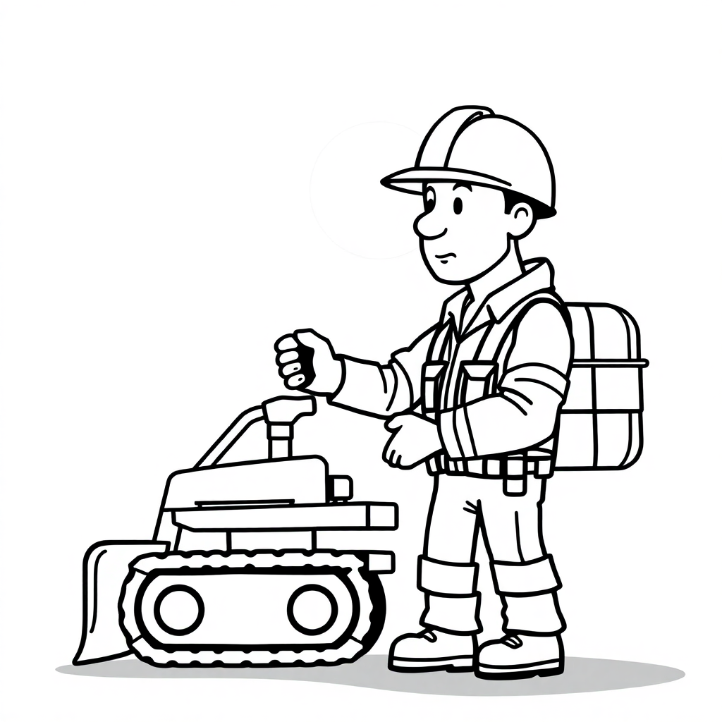 Construction Worker At Night Coloring Page