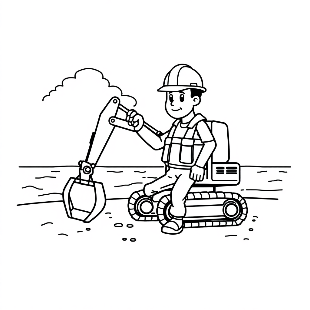 Construction Worker On Beach Coloring Page