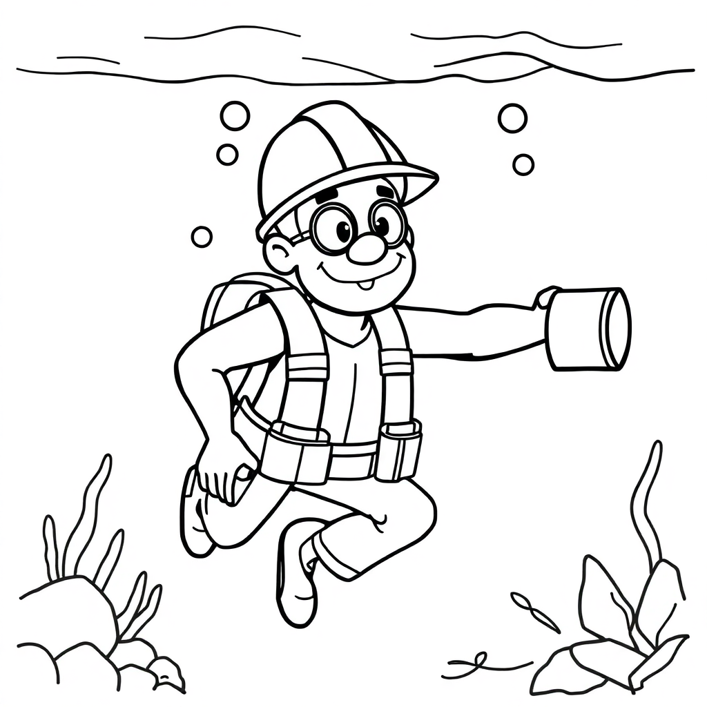Construction Worker Underwater Coloring Page