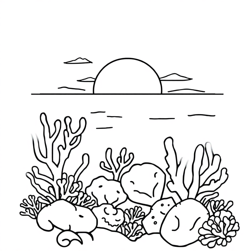 Coral Reef At Sunset Coloring Page