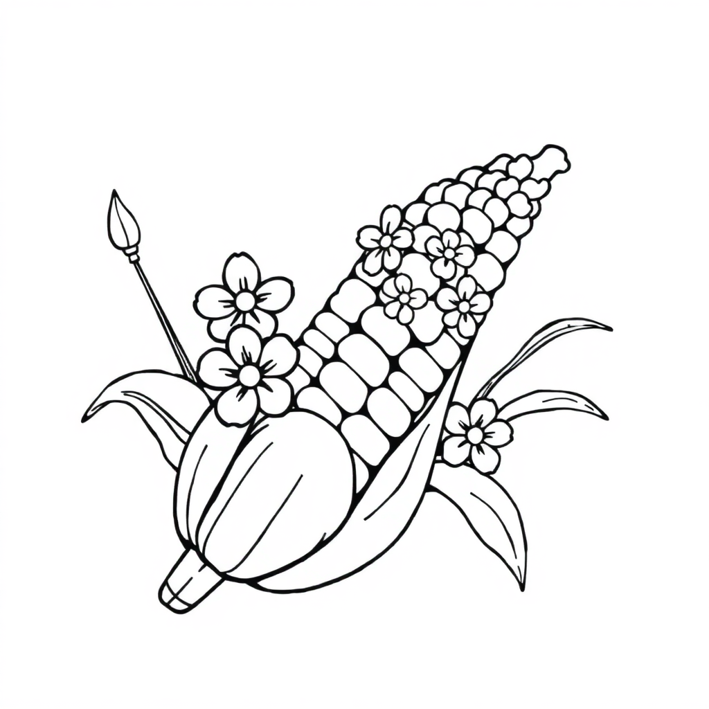 Corn On Cob With Flowers Coloring Page