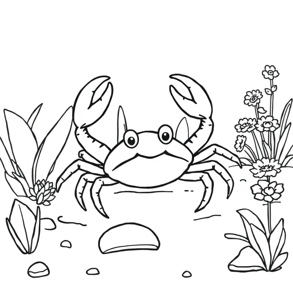Crab On Beach In Garden Coloring Page