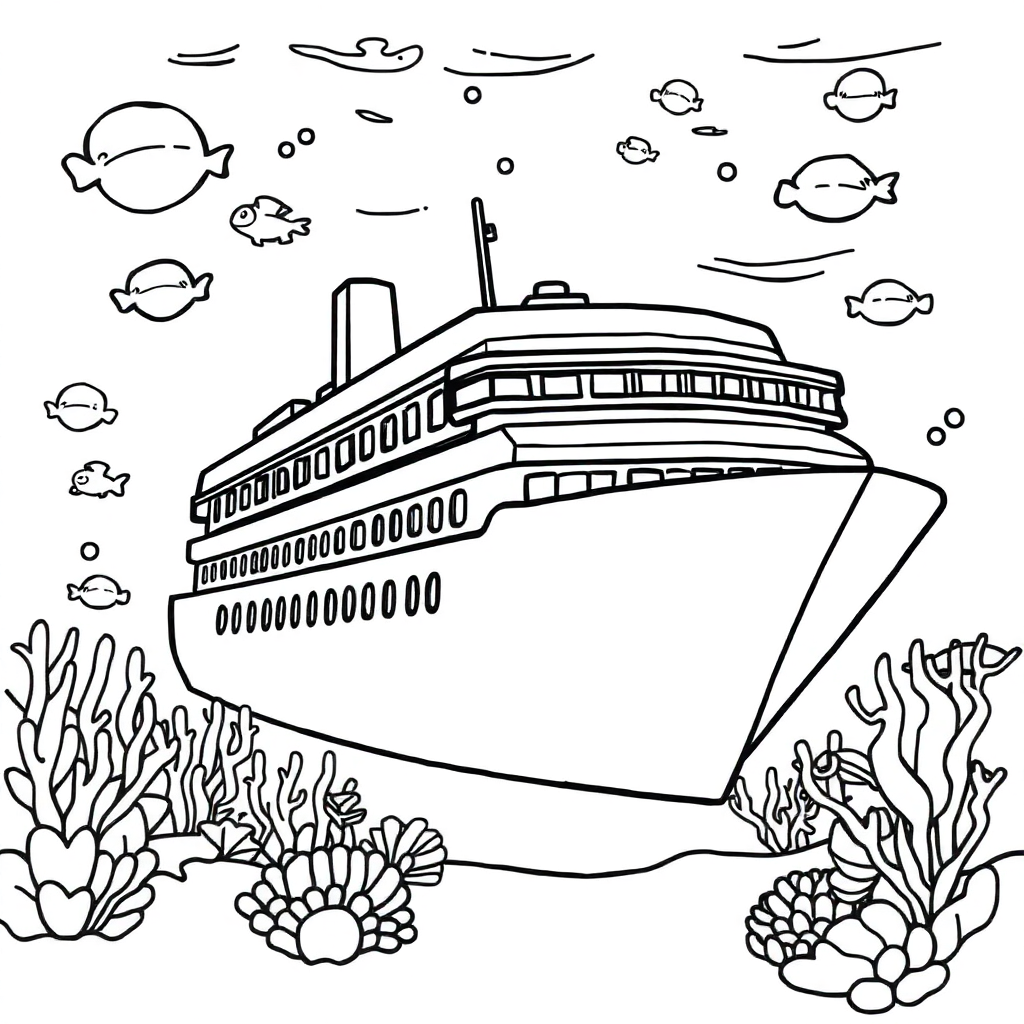 Cruise Ship Underwater Coloring Page