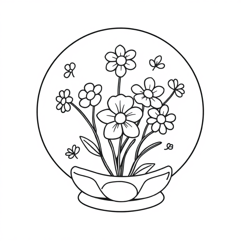 Crystal Ball With Flowers Coloring Page