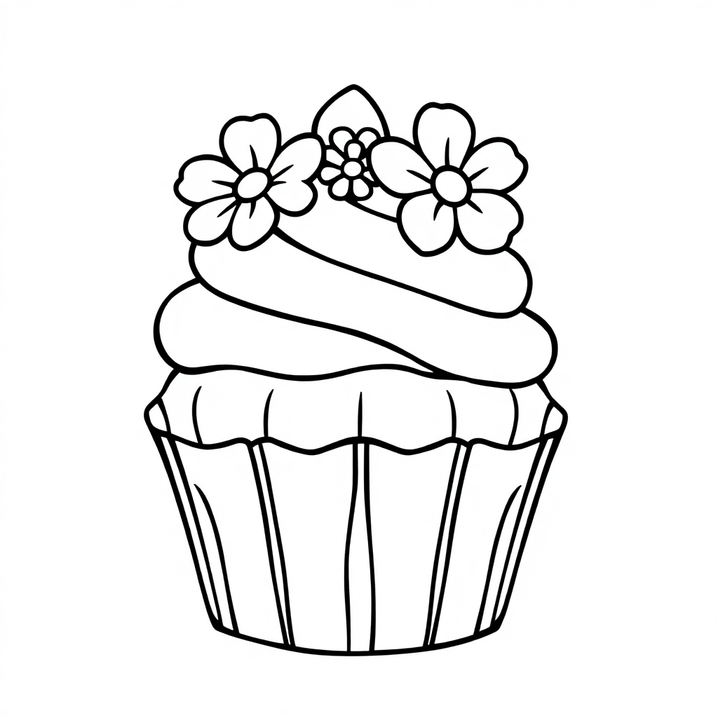 Cupcake Decorated With Flowers Coloring Page
