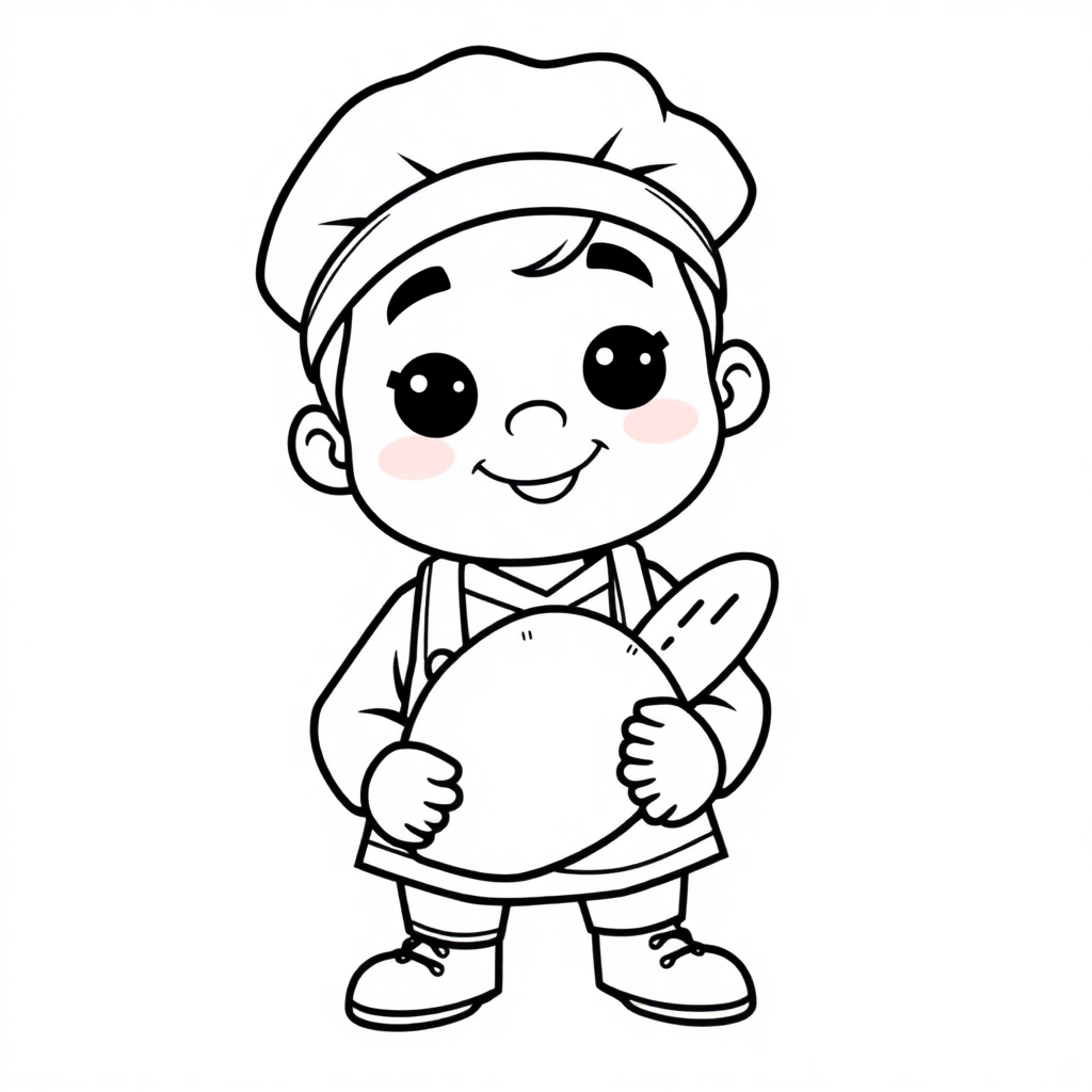 Cute Baker With Bread Coloring Page
