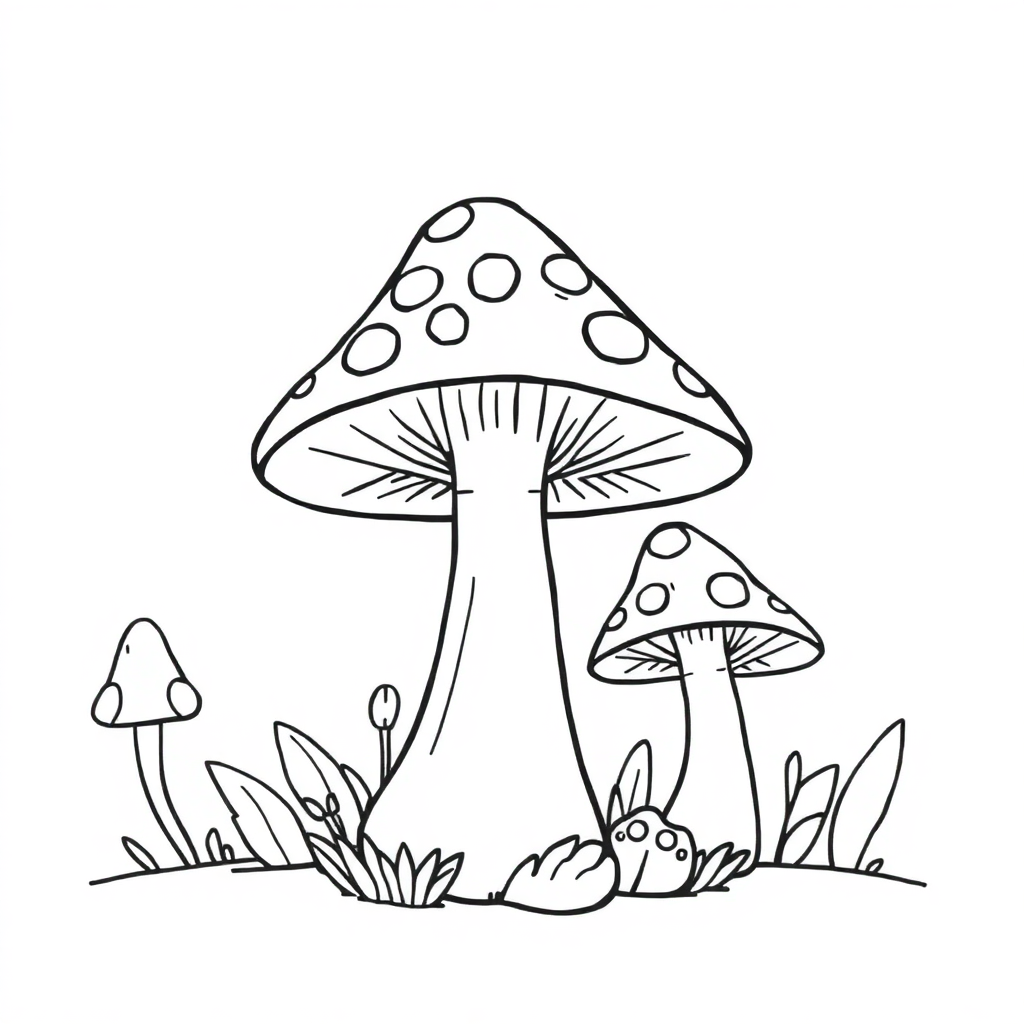 Cute Mushroom Forest Coloring Page