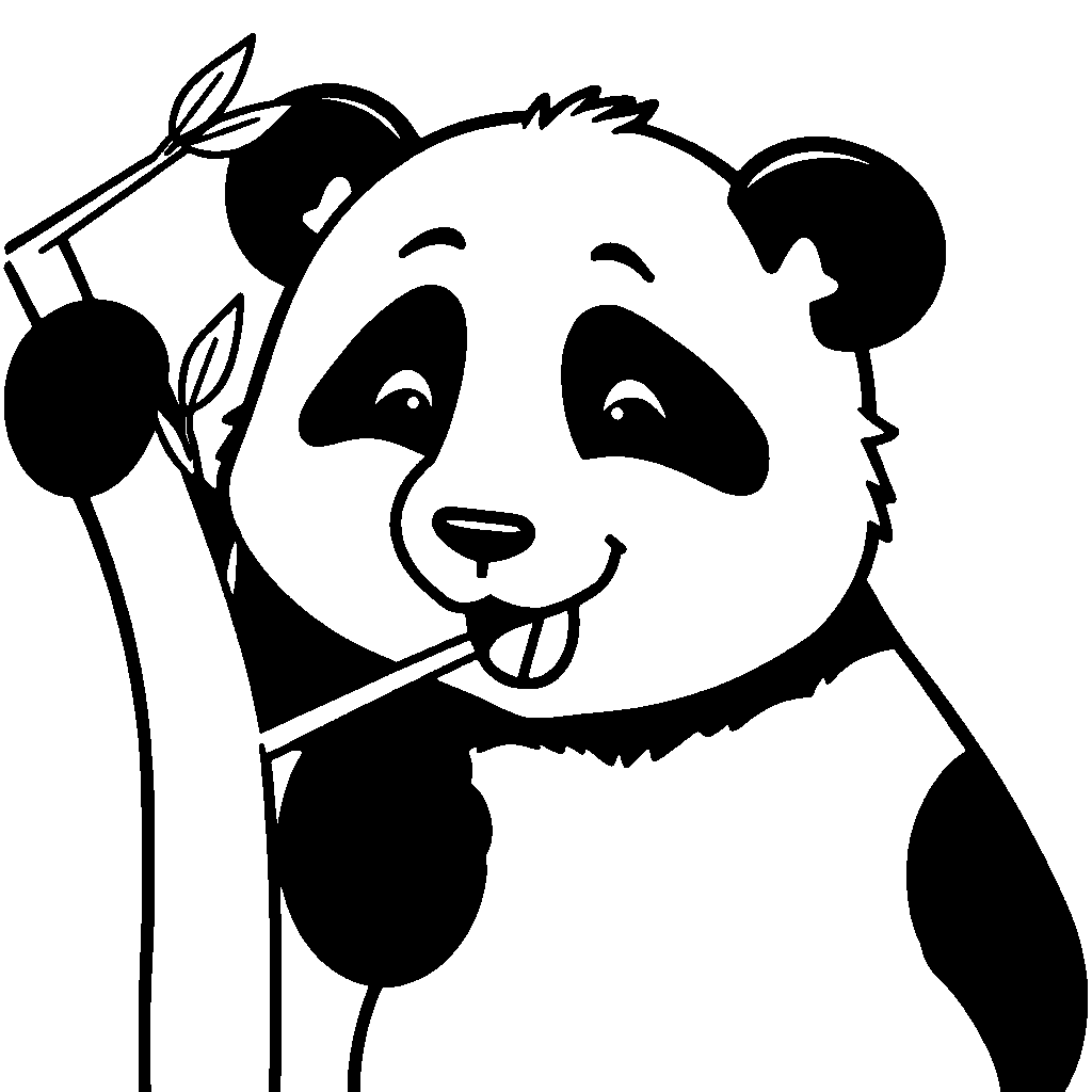 Cute Panda Eating Bamboo Coloring Page