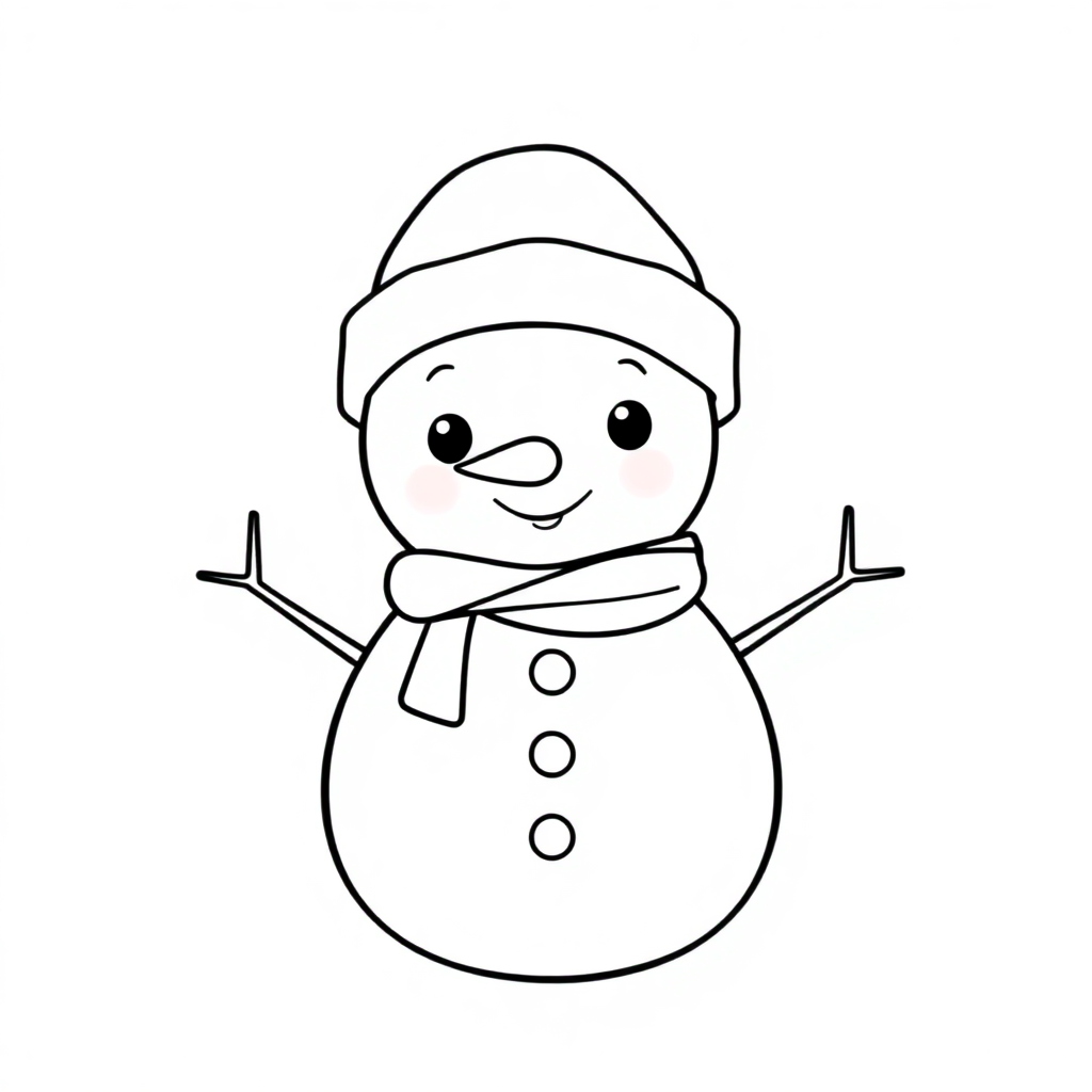 Cute Snowman With Hat Coloring Page
