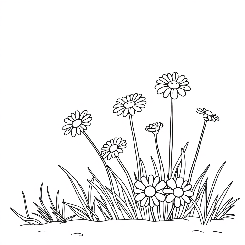 Daisy Meadow On Beach Coloring Page