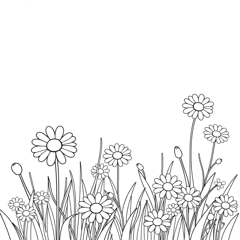 Daisy Meadow With Flowers Coloring Page
