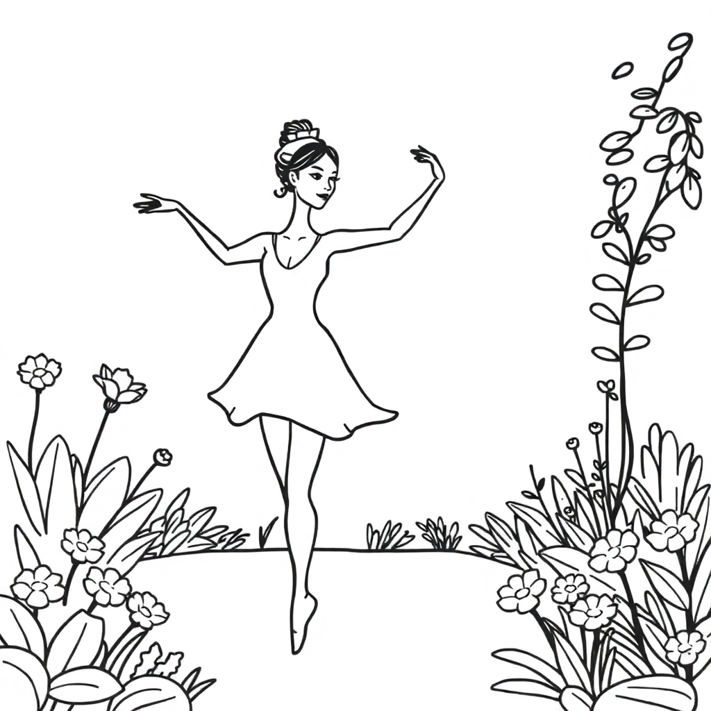 Dancer Ballet In Garden Coloring Page