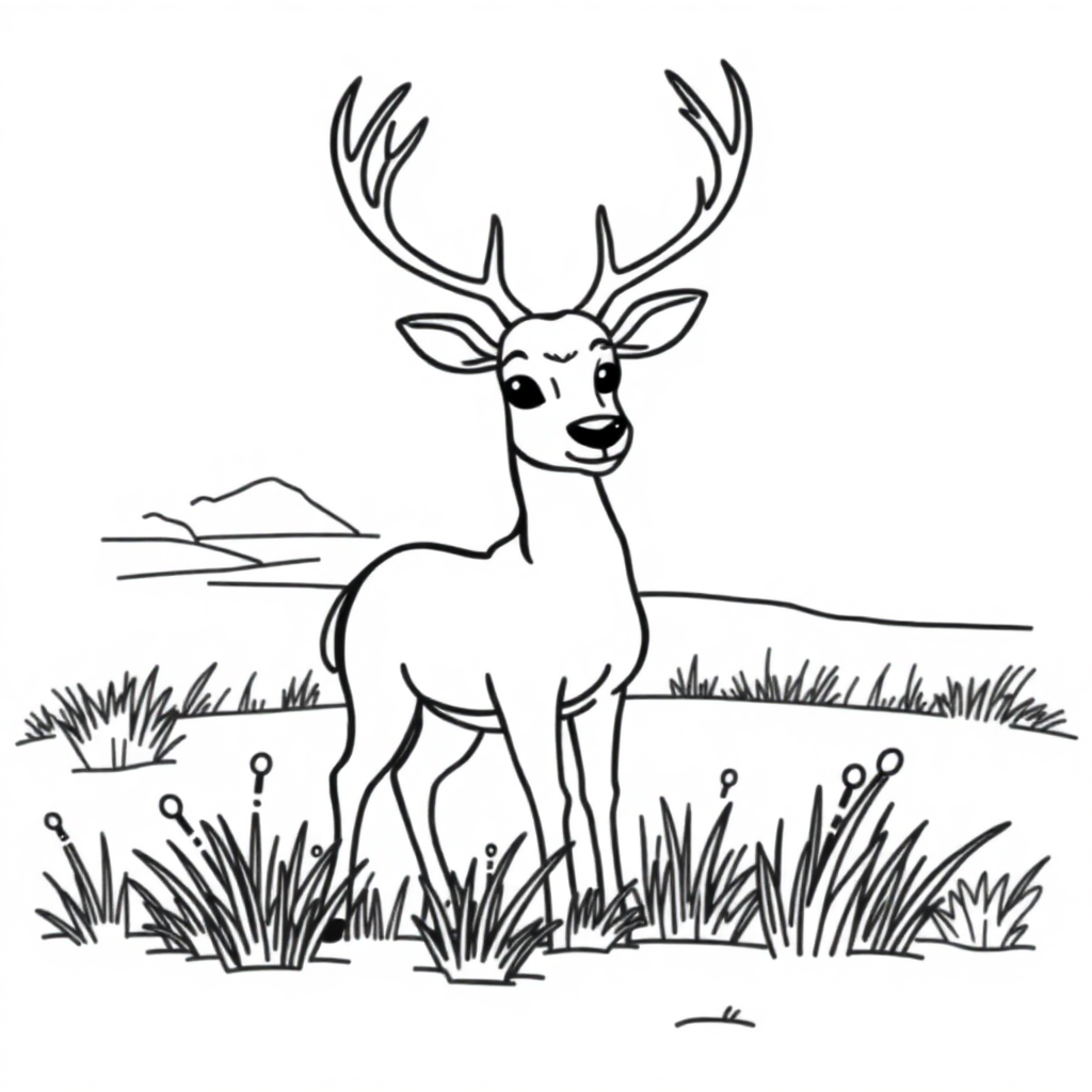 Deer In Meadow On Beach Coloring Page