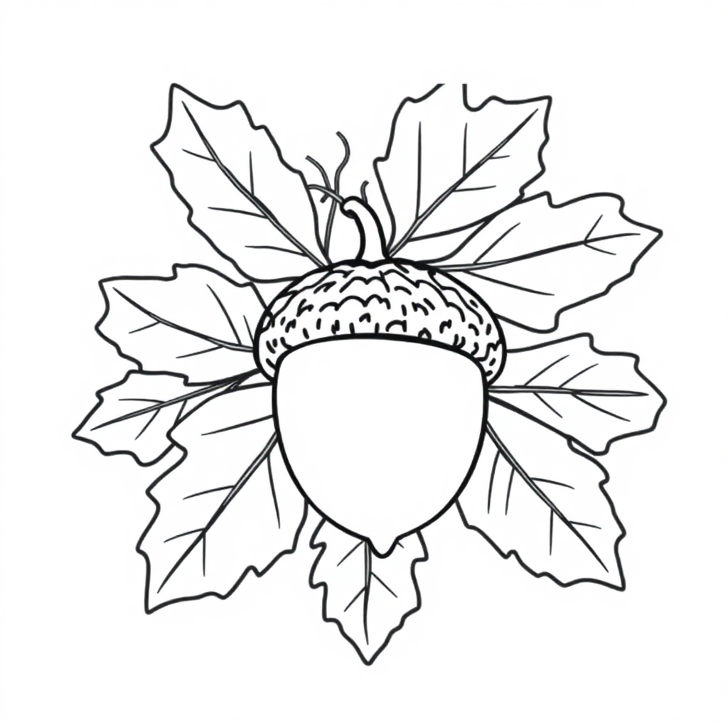 Detailed Acorn And Oak Leaves Coloring Page