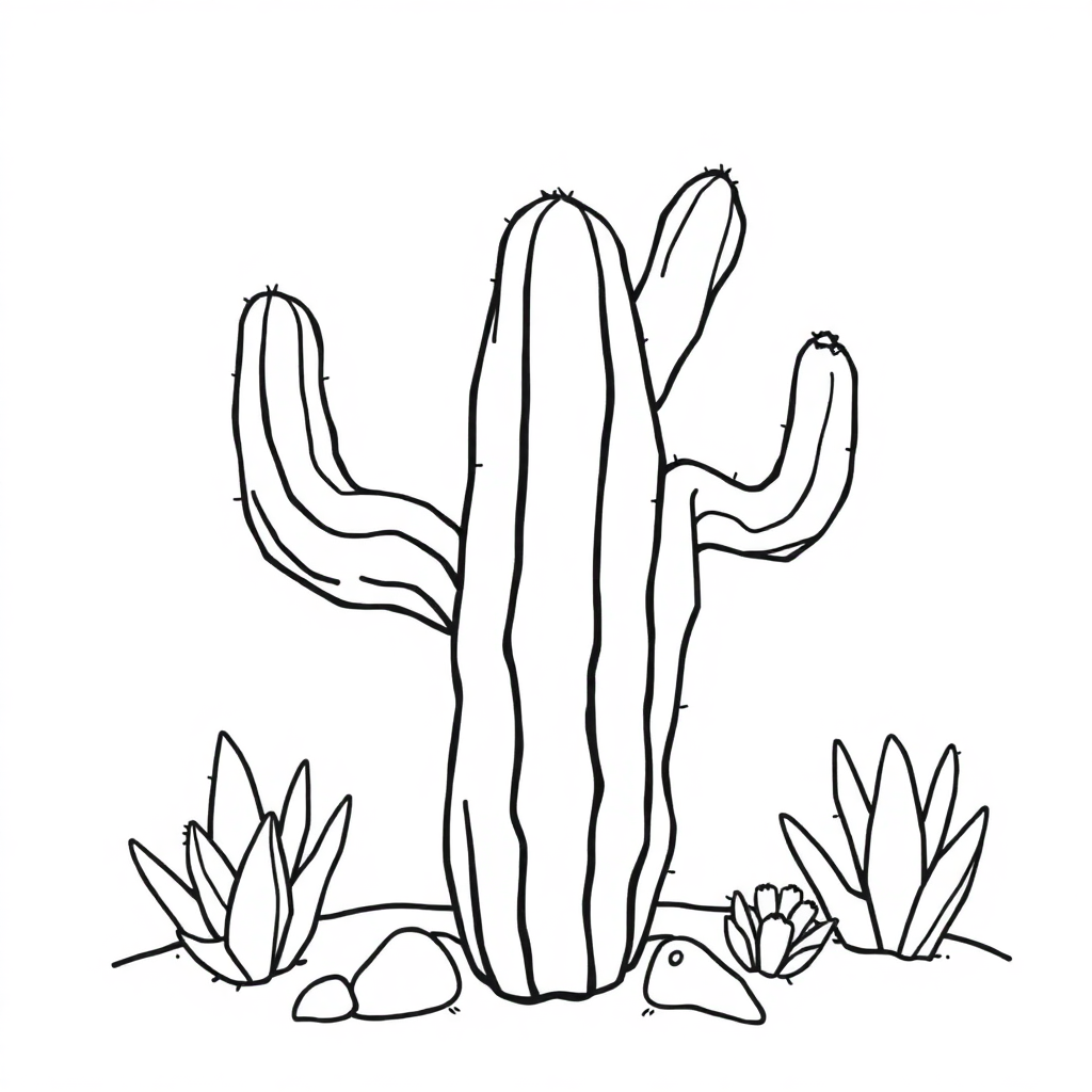 Detailed Cactus Desert Coloring Page