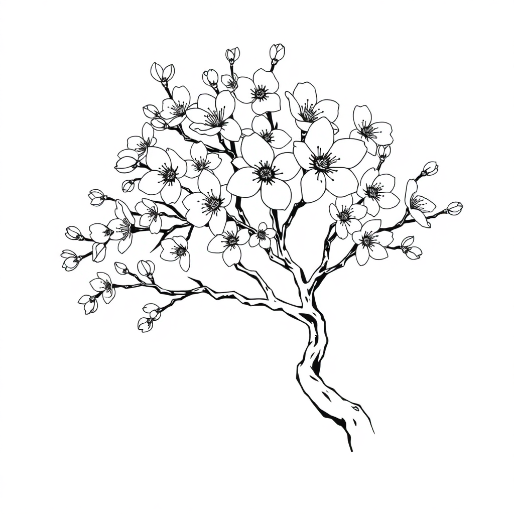 Detailed Cherry Blossom Tree Coloring Page