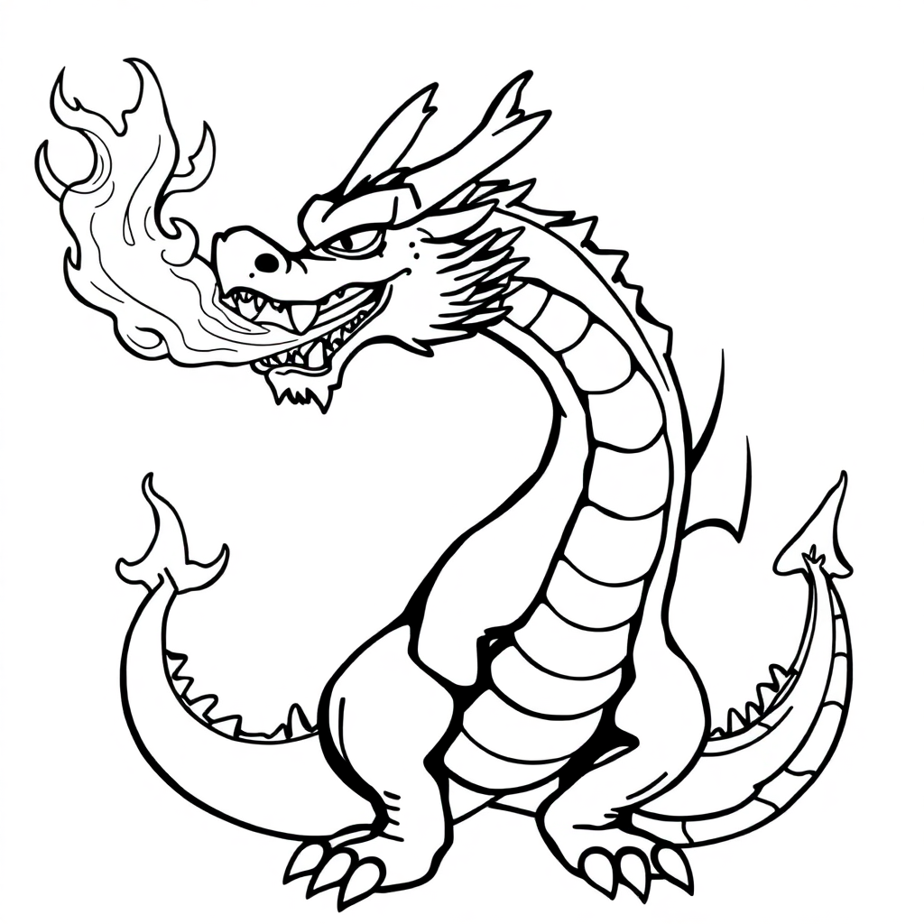 Detailed Dragon Breathing Fire Coloring Page