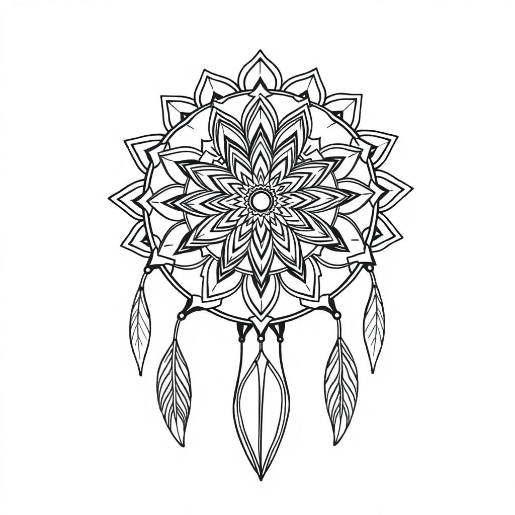 Detailed Dreamcatcher Mandala Coloring Page