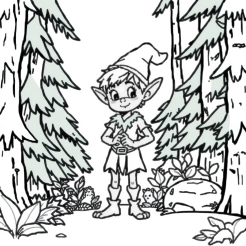 Detailed Elf In Forest Coloring Page