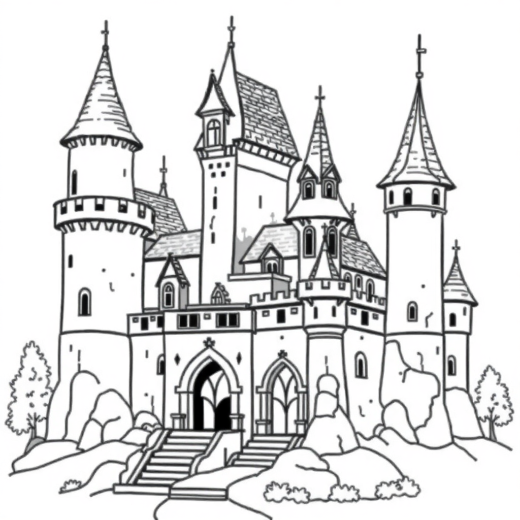 Detailed Enchanted Castle Coloring Page