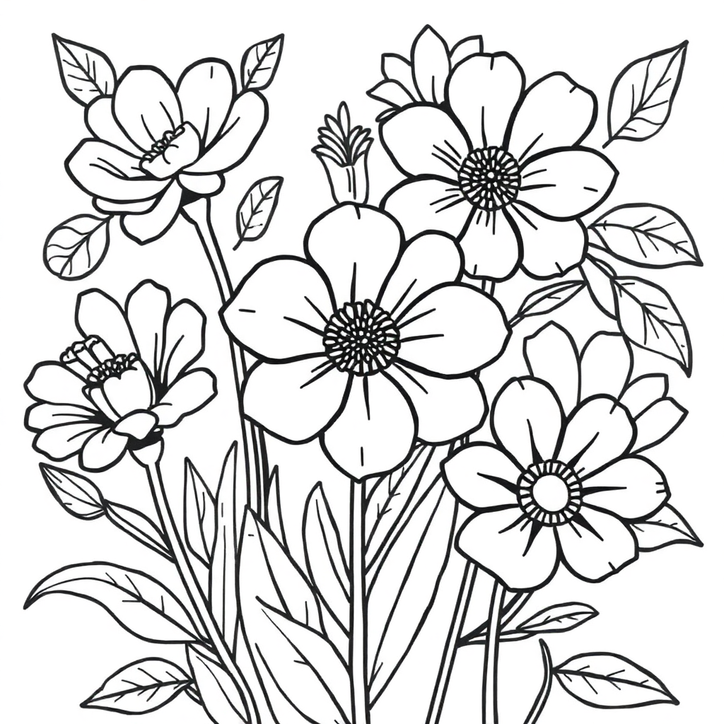 Detailed Garden Flowers Coloring Page