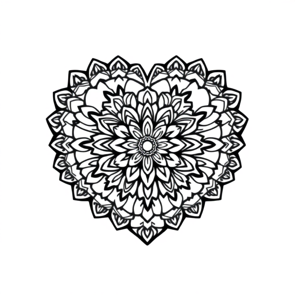 Printable Detailed Heart Shaped Mandala Coloring Page