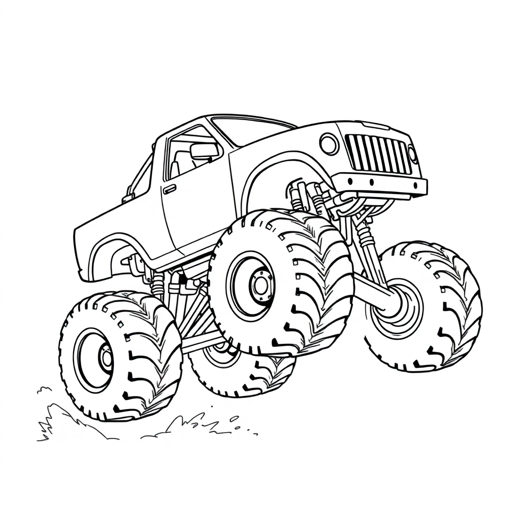 Detailed Monster Truck Jumping Coloring Page