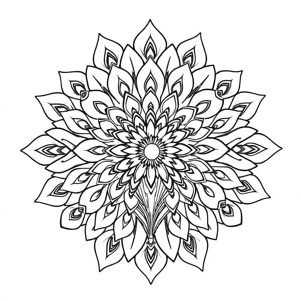 Printable Detailed Peacock Feather Mandala Coloring Page