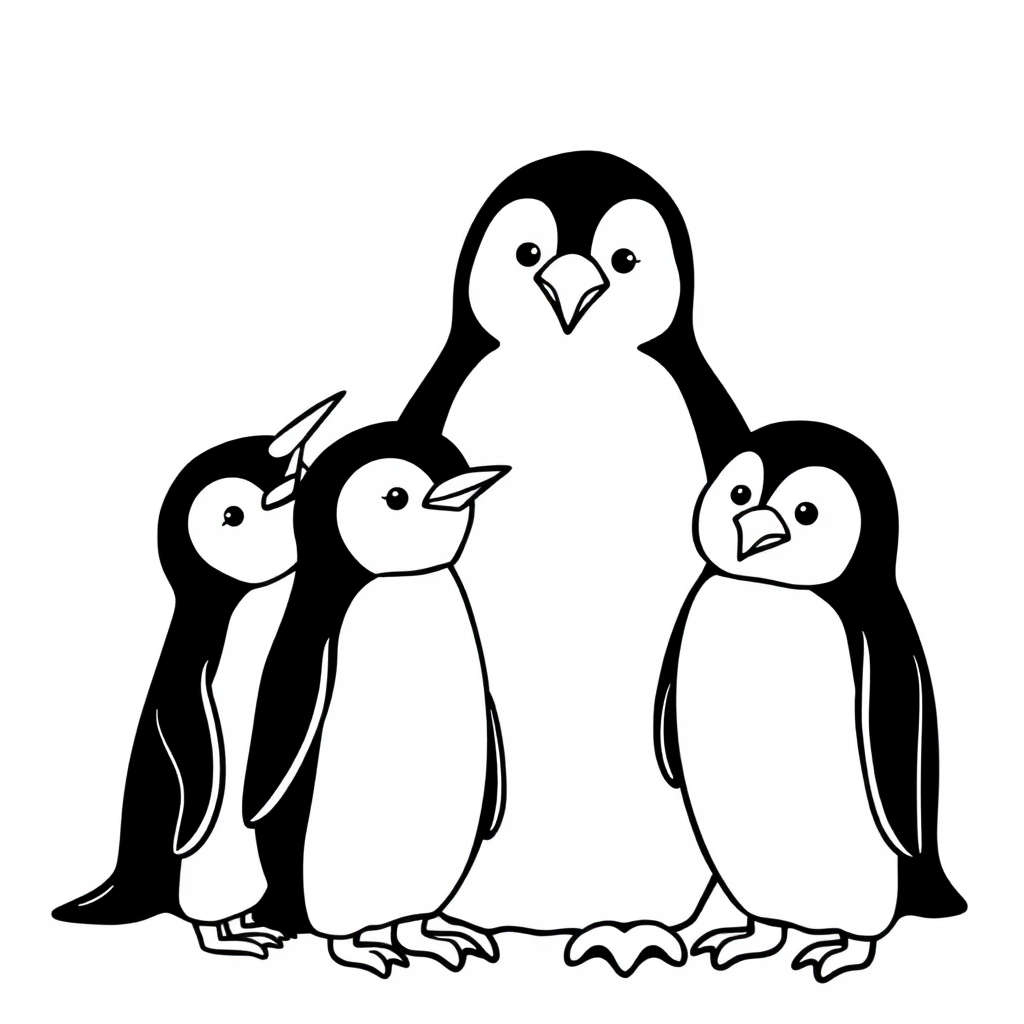 Printable Detailed Penguin Family Coloring Page