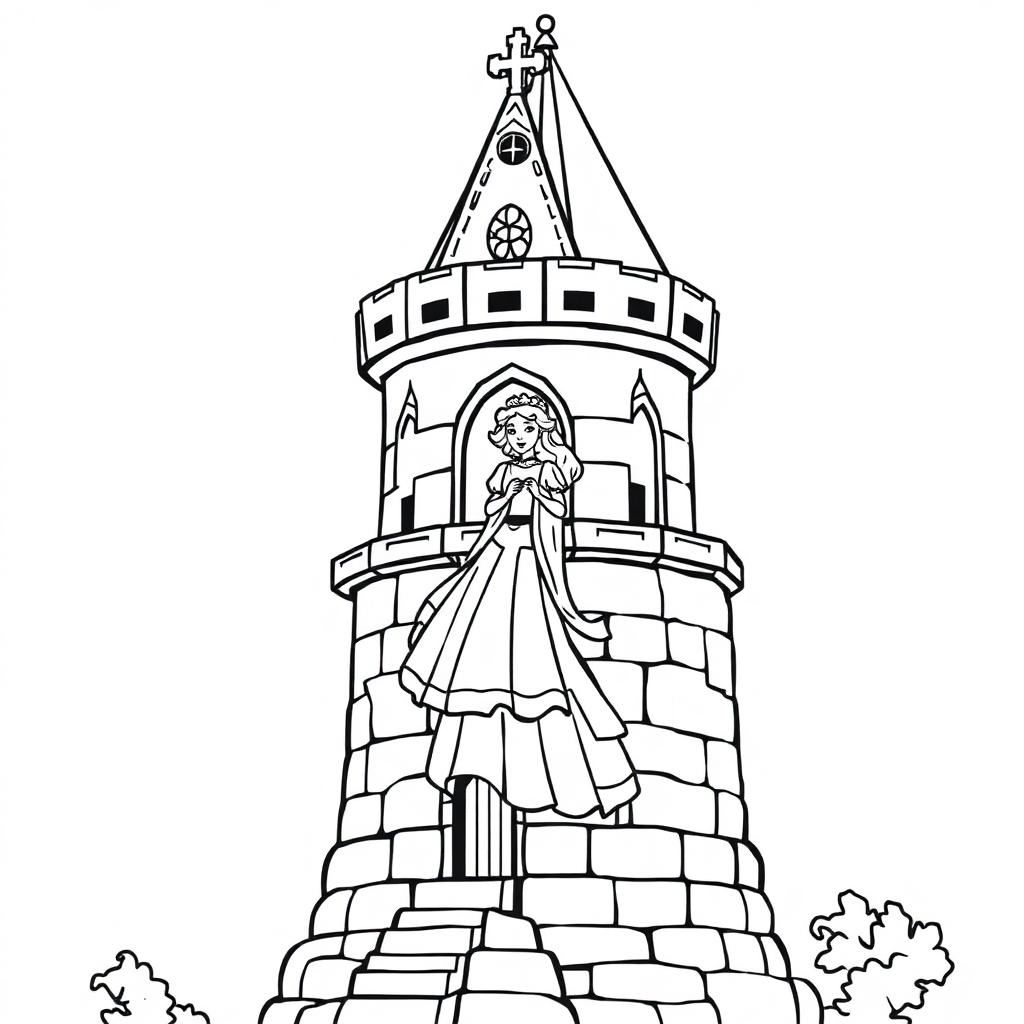 Detailed Princess In Tower Coloring Page