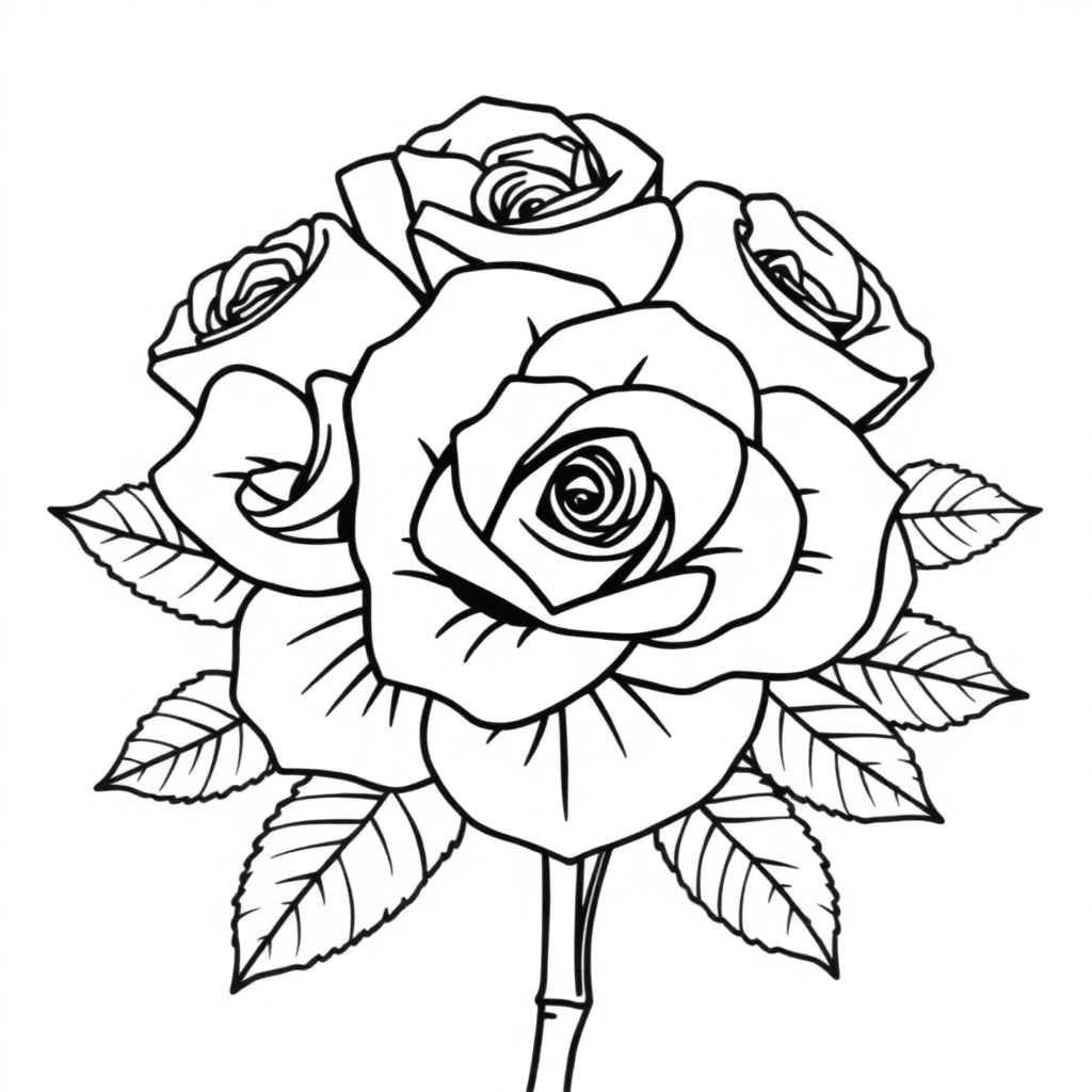 Detailed Rose Bouquet Coloring Page