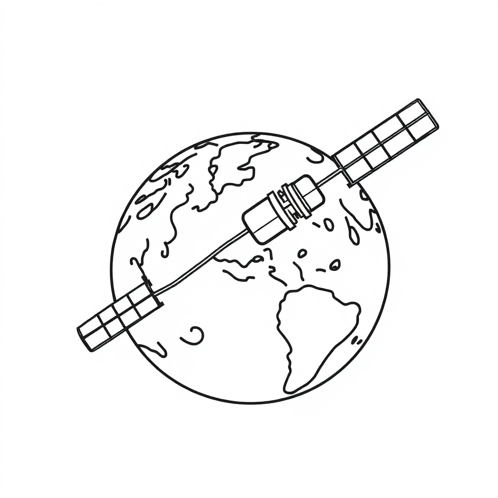 Detailed Satellite Orbiting Earth Coloring Page
