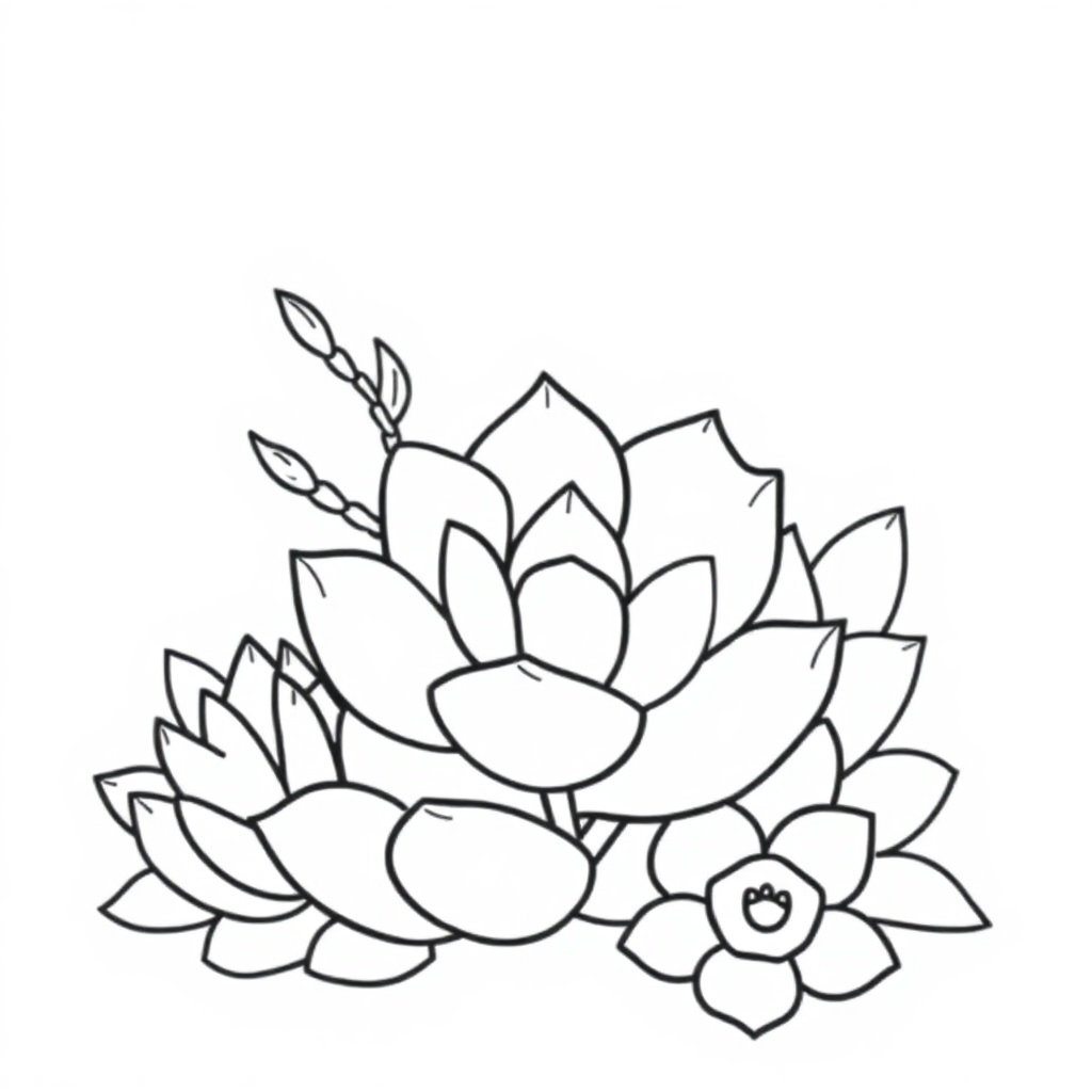 Detailed Succulent Plants Coloring Page