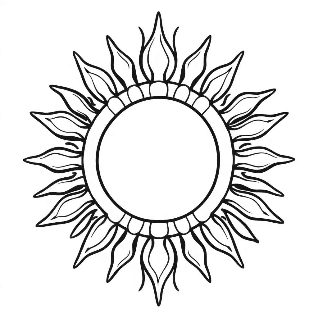Detailed Sun With Rays Coloring Page