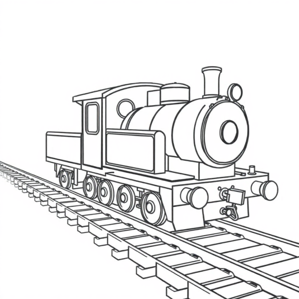 Detailed Train On Tracks Coloring Page